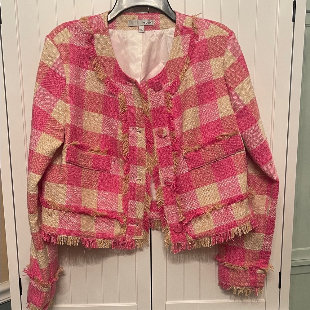 WD NY Pink and Beige Plaid Blazer